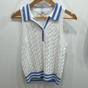 Lilly Pulitzer White and Blue Ribbed Polo Tank Top